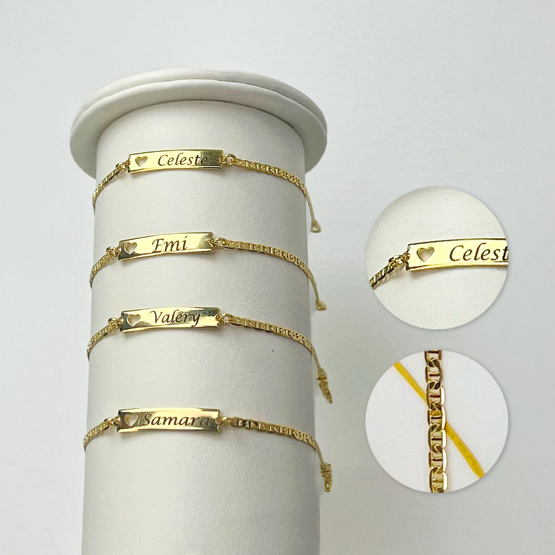 Pulsera Placa Corazón Tejido Escalera