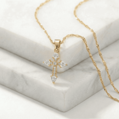 Set de Cadena Singapur de 1.0 mm de 45 Cm & Dije Cruz Circones Cristal