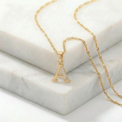 Set de Cadena Singapur de 1.0 mm de 45 Cm & Dije Letra Circón