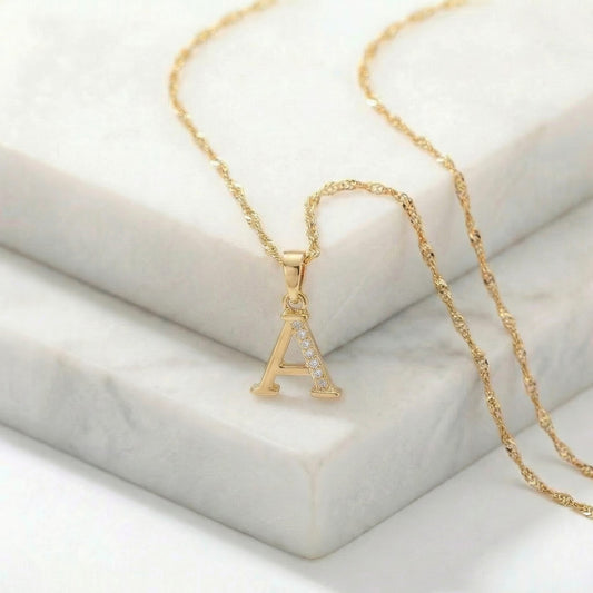 Set de Cadena Singapur de 1.0 mm de 45 Cm & Dije Letra Circón