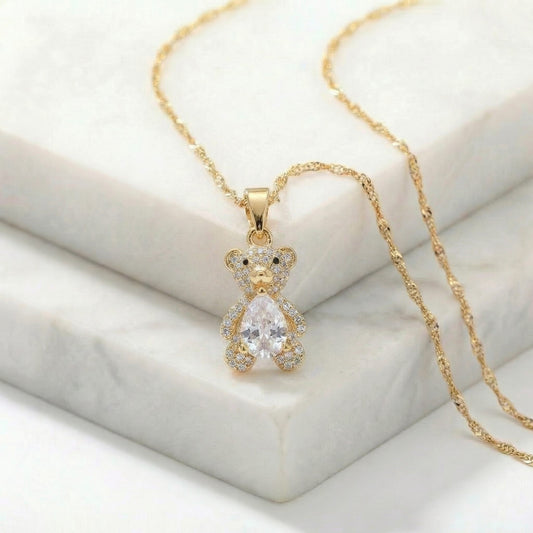 Set de Cadena Singapur 1.0mm de 45 Cm & Dije Oso Circón