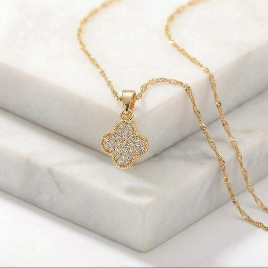 Set de Cadena Singapur de 1.0 mm de 45 Cm & Dije Van Cleef Diamantado