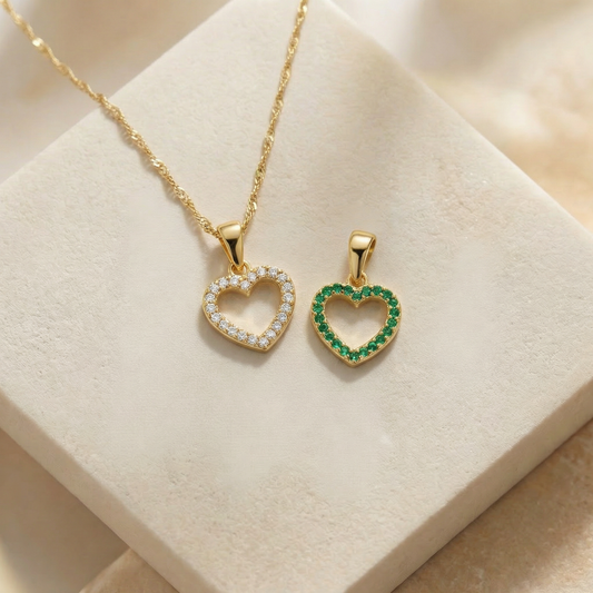 Set de Cadena Singapur de 1.0 mm de 45 Cm & Dije Corazón Cristal