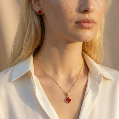 Set Cadena Singapur & Dije Van Cleef Rojo con Topos Van Cleef Rojo