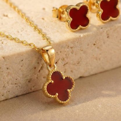 Set Cadena Singapur & Dije Van Cleef Rojo con Topos Van Cleef Rojo