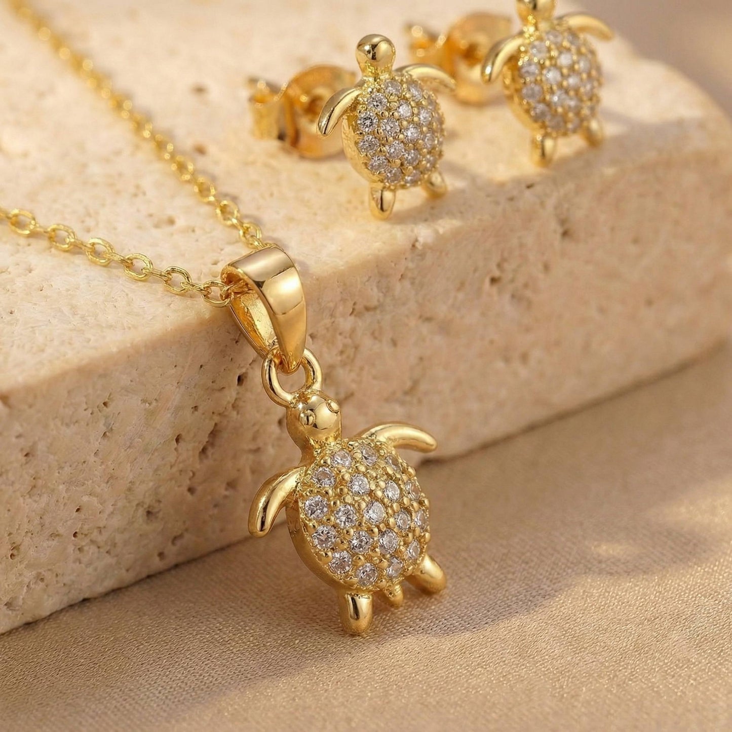 Set Cadena Singapur & Dije Tortuga Circones con Topos Tortuga Circones