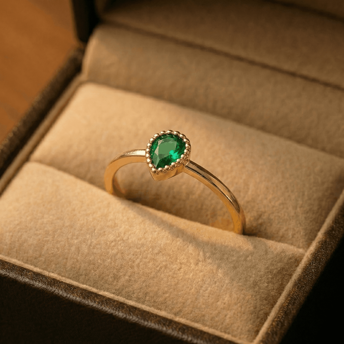 Anillo Gota Tipo Esmeralda