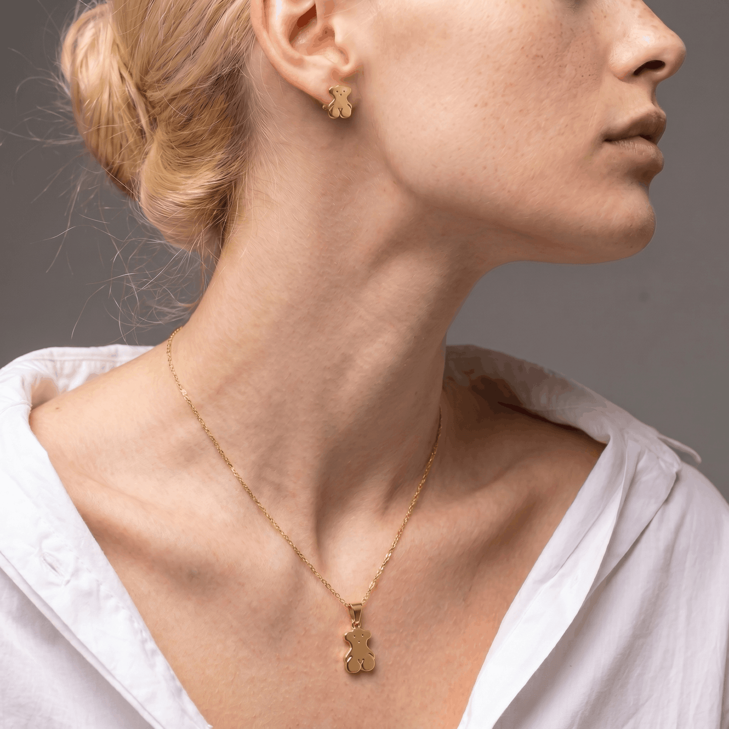 Set Cadena Singapur de 1.0 mm de 45 cm & Dije con Aretas Oso Tous