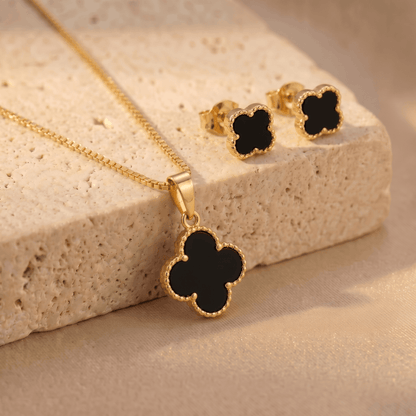 Set Cadena Singapur de 45 cm & Dije con Topos Van Cleef Negros