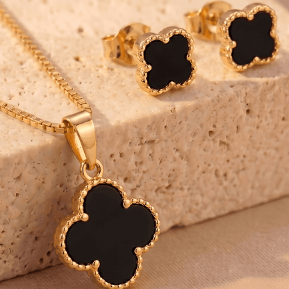Set Cadena Singapur de 45 cm & Dije con Topos Van Cleef Negros