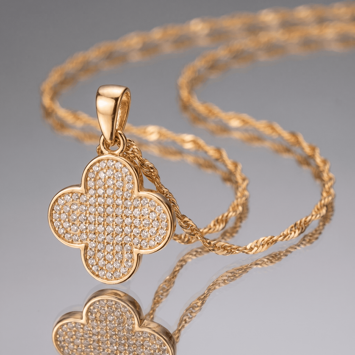 Set de Cadena Singapur de 1.0 mm de 45 Cm & Dije Van Cleef Diamantado