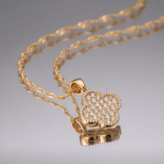 Set de Cadena Singapur de 1.0 mm de 45 Cm & Dije Van Cleef Diamantado