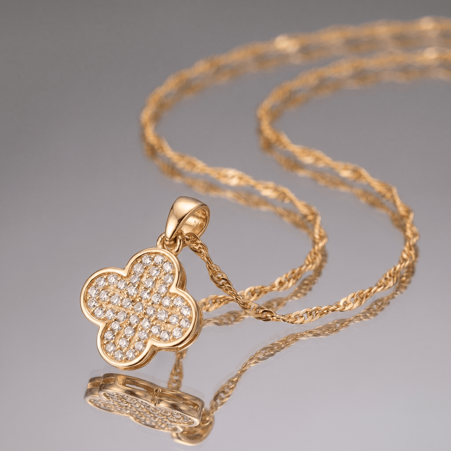 Set de Cadena Singapur de 1.0 mm de 45 Cm & Dije Van Cleef Diamantado