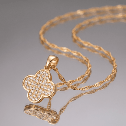 Set de Cadena Singapur de 1.0 mm de 45 Cm & Dije Van Cleef Diamantado