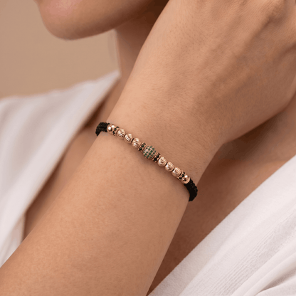 Pulsera tejida ADN con balines diamantados + 1 Bola de fuego + 4 Rondeles