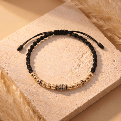 Pulsera tejida ADN con balines diamantados + 1 Bola de fuego + 4 Rondeles